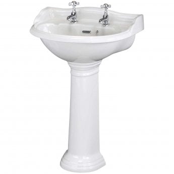 Hudson Reed Ryther Basin and Full Pedestal 600mm Wide - 2 Tap Hole