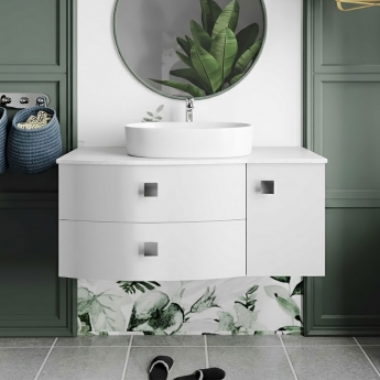 Hudson Reed Sarenna LH Wall Hung Vanity Unit with White Marble Top 1000mm Wide - Moon White