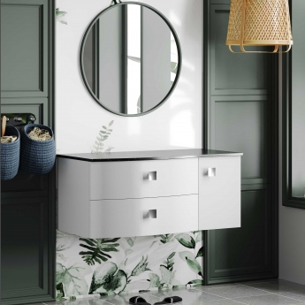 Hudson Reed Sarenna LH Wall Hung Vanity Unit with Black Marble Top 1000mm Wide - Moon White