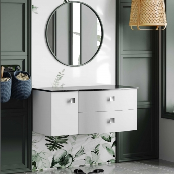 Hudson Reed Sarenna RH Wall Hung Vanity Unit with Black Marble Top 1000mm Wide - Moon White