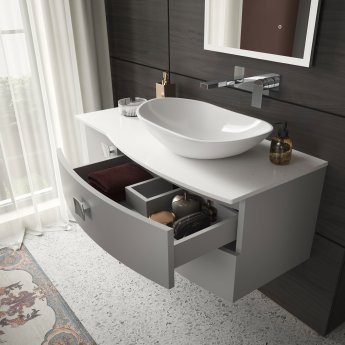 Hudson Reed Sarenna RH Wall Hung Vanity Unit with White Marble Top 1000mm Wide - Dove Grey | Product Image