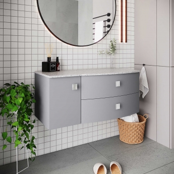 Hudson Reed Sarenna RH Wall Hung Vanity Unit with White Marble Top 1000mm Wide - Dove Grey