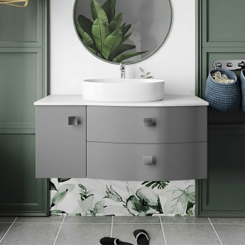 Hudson Reed Sarenna RH Wall Hung Vanity Unit with White Marble Top 1000mm Wide - Dove Grey | Product Image