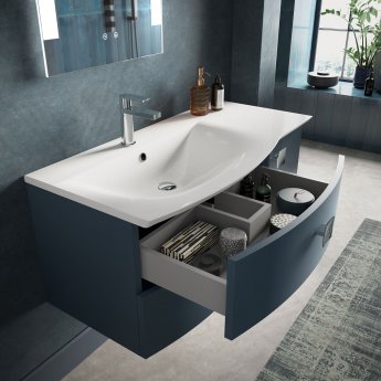 Hudson Reed Sarenna LH Wall Hung Vanity Unit and Basin 1000mm Wide - Mineral Blue