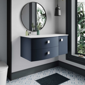 Hudson Reed Sarenna LH Wall Hung Vanity Unit with White Marble Top 1000mm Wide - Mineral Blue