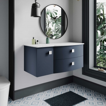 Hudson Reed Sarenna RH Wall Hung Vanity Unit with White Marble Top 1000mm Wide - Mineral Blue