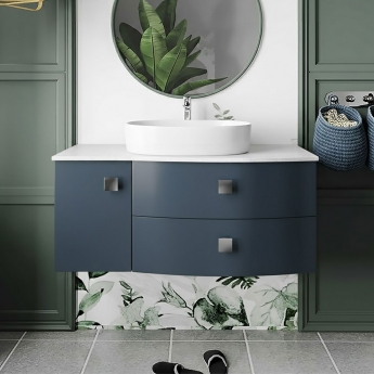 Hudson Reed Sarenna RH Wall Hung Vanity Unit with White Marble Top 1000mm Wide - Mineral Blue | Product Image