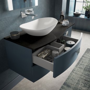 Hudson Reed Sarenna LH Wall Hung Vanity Unit with Black Marble Top 1000mm Wide - Mineral Blue