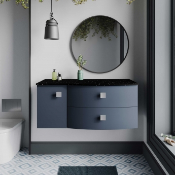 Hudson Reed Sarenna RH Wall Hung Vanity Unit with Black Marble Top 1000mm Wide - Mineral Blue