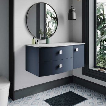 Hudson Reed Sarenna LH Wall Hung Vanity Unit with Grey Marble Top 1000mm Wide - Mineral Blue