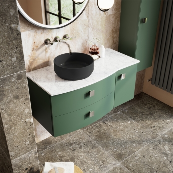 Hudson Reed Sarenna LH Wall Hung Vanity Unit with White Marble Top 1000mm Wide - Hunter Green | Product Image
