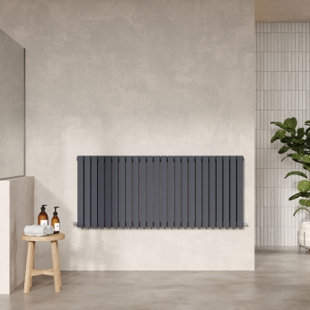 Hudson Reed Sloane Double Designer Horizontal Radiator 600mm H x 1398mm W - Anthracite