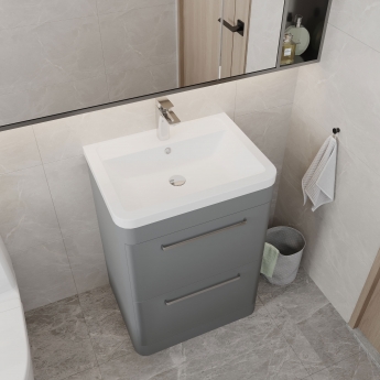 Hudson Reed Solar Floor Standing Vanity Unit with Ceramic Basin 600mm Wide - Pure White