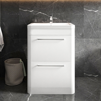 Hudson Reed Solar Floor Standing Vanity Unit with Ceramic Basin 600mm Wide - Pure White