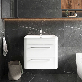 Hudson Reed Solar Wall Hung Vanity Unit with Ceramic Basin 600mm Wide - Pure White