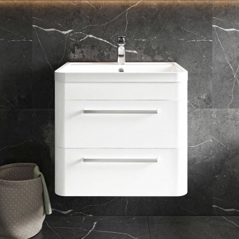 Hudson Reed Solar Wall Hung Vanity Unit with Polymarble Basin 600mm Wide - Pure White