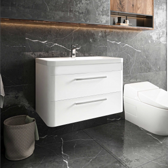 Hudson Reed Solar Wall Hung Vanity Unit with Polymarble Basin 800mm Wide - Pure White