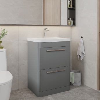 Hudson Reed Solar Floor Standing Vanity Unit with Ceramic Basin 600mm Wide - Cool Grey