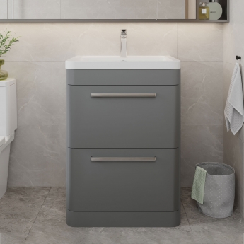 Hudson Reed Solar Floor Standing Vanity Unit with Ceramic Basin 600mm Wide - Cool Grey