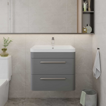 Hudson Reed Solar Wall Hung Vanity Unit with Polymarble Basin 600mm Wide - Cool Grey