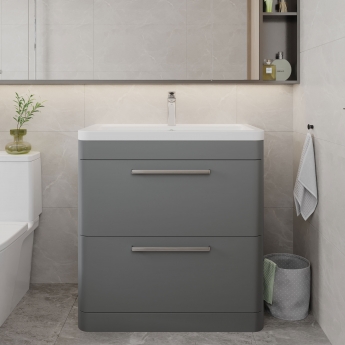 Hudson Reed Solar Floor Standing Vanity Unit with Ceramic Basin 800mm Wide - Cool Grey