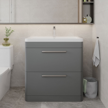 Hudson Reed Solar Floor Standing Vanity Unit with Ceramic Basin 800mm Wide - Cool Grey