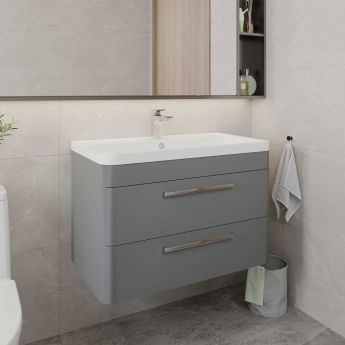 Hudson Reed Solar Wall Hung Vanity Unit with Polymarble Basin 800mm Wide - Cool Grey