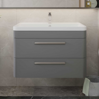 Hudson Reed Solar Wall Hung Vanity Unit with Polymarble Basin 800mm Wide - Cool Grey