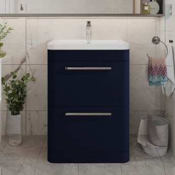Hudson Reed Solar Floor Standing Vanity Unit with Ceramic Basin 600mm Wide - Indigo Blue