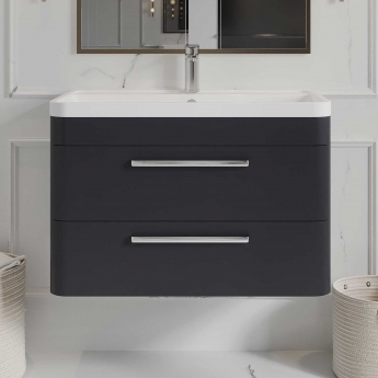 Hudson Reed Solar Wall Hung Vanity Unit with Polymarble Basin 800mm Wide - Indigo Blue