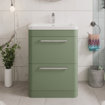 Hudson Reed Solar Floor Standing Vanity Unit with Ceramic Basin 600mm Wide - Fern Green
