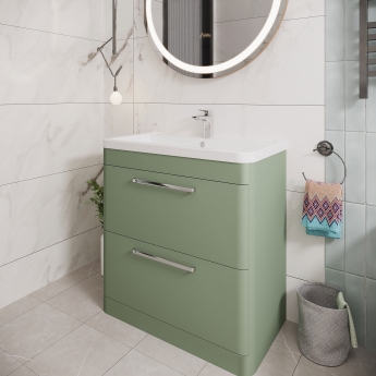 Hudson Reed Solar Floor Standing Vanity Unit with Ceramic Basin 800mm Wide - Fern Green