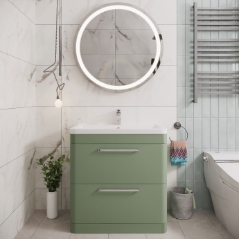 Hudson Reed Solar Floor Standing Vanity Unit with Ceramic Basin 800mm Wide - Fern Green