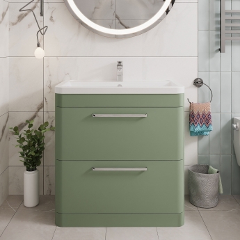 Hudson Reed Solar Floor Standing Vanity Unit with Ceramic Basin 800mm Wide - Fern Green