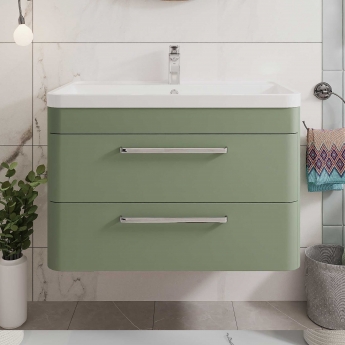 Hudson Reed Solar Wall Hung Vanity Unit with Polymarble Basin 800mm Wide - Fern Green