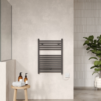Hudson Reed Square Bar Electric Towel Rail 690mm H x 500mm W - Anthracite
