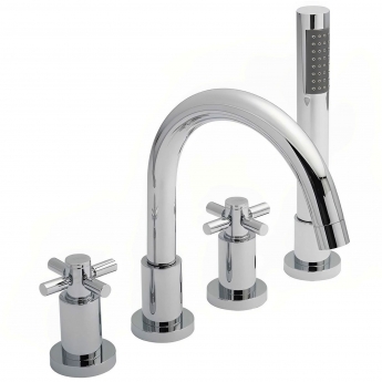 Hudson Reed Tec Crosshead 4-Hole Bath Shower Mixer Tap with Shower Kit and Hose Retainer
