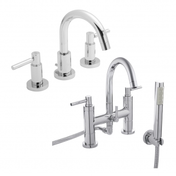 Hudson Reed Tec Lever Basin Mixer Tap and Bath Shower Mixer Tap - Chrome