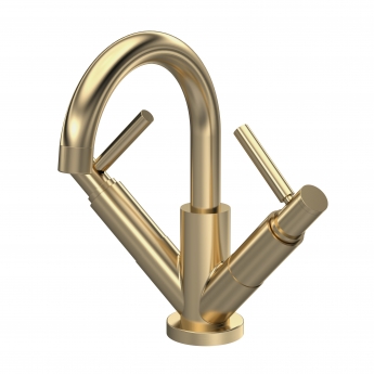Hudson Reed Tec Lever Mono Basin Mixer Tap Dual Handle with Waste - Brushed Brass