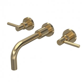 Hudson Reed Tec Lever 3-Hole Basin Mixer Tap Wall Mounted - Brushed Brass