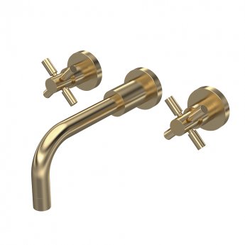 Hudson Reed Tec Crosshead 3-Hole Basin Mixer Tap Wall Mounted - Brushed Brass