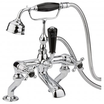 Hudson Reed Topaz Black Crosshead Bath Shower Mixer Tap with Shower Kit Dome Collar