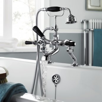 Hudson Reed Topaz Black Lever Bath Shower Mixer Tap with Shower Kit Hexagonal Collar