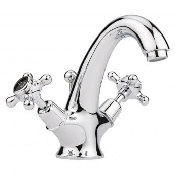 Hudson Reed Topaz Black Crosshead Mono Basin Mixer Tap Dome Collar with Waste - Chrome