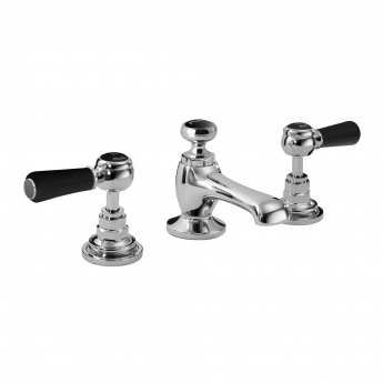 Hudson Reed Topaz Black Lever 3-Hole Basin Mixer Tap with Pop Up Waste Hexagonal Collar