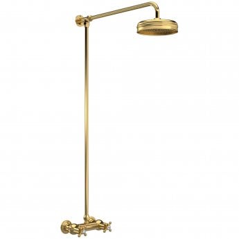 Hudson Reed Topaz Thermostatic Bar Shower Mixer and Rigid Riser Kit with Fixed Head - Brushed Brass