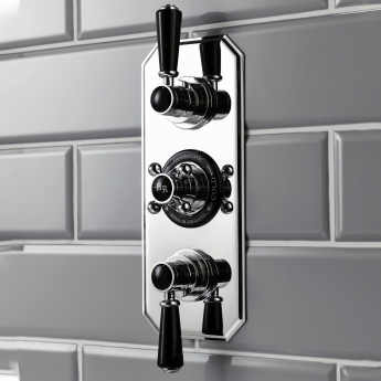 Hudson Reed Topaz Black Concealed Shower Mixer with Slider Rail Kit and Fixed Head - Chrome