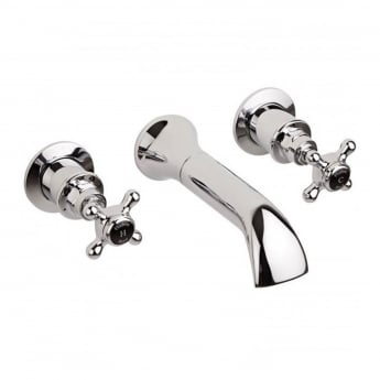 Hudson Reed Topaz Black Crosshead Wall Mounted Bath Spout and Stop Taps Hexagonal Collar