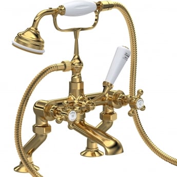 Hudson Reed Topaz Hexagonal Collar Bath Shower Mixer Tap with Shower Kit - Brushed Brass