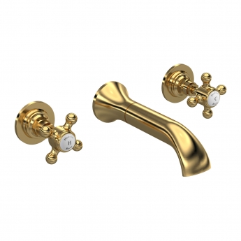 Hudson Reed Topaz 3-Hole Basin Mixer Tap Wall Mounted - Brushed Brass